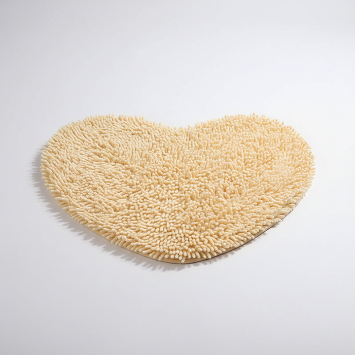 Women's plush heart bath mat. Soft, absorbent chenille microfiber. Non-slip, great for home decor.