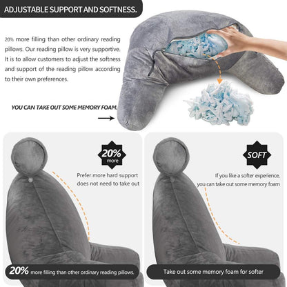 Comfortable reading bed pillow with armrests, offering superior back & neck support.