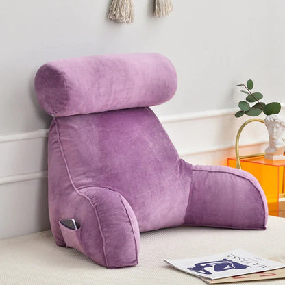 Ergonomic lounge bed pillow with armrests, providing excellent back & neck comfort.