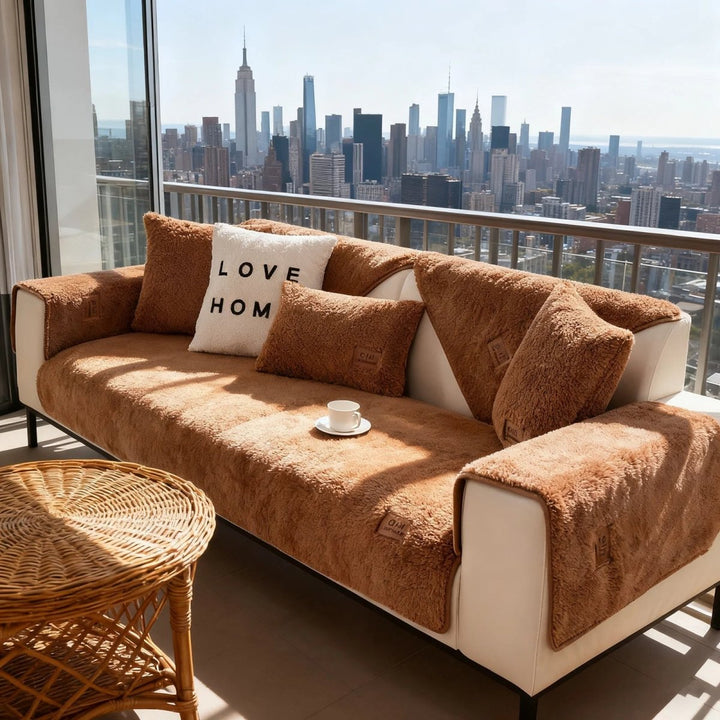 Unisex plush sofa cover offers ultimate protection for your couch. Non-slip, pet-friendly furniture cover.