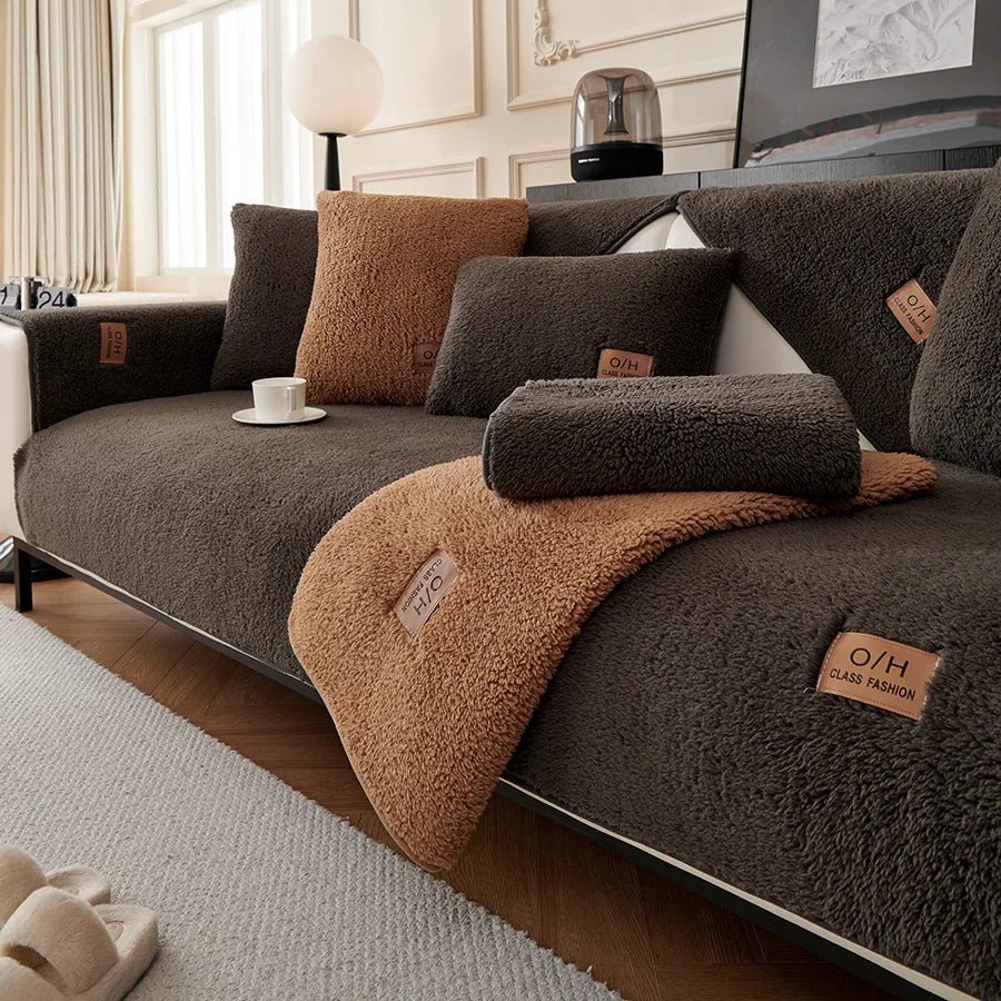 Pet-friendly plush sofa cover. Durable & washable couch protector for ultimate comfort and living room decor.