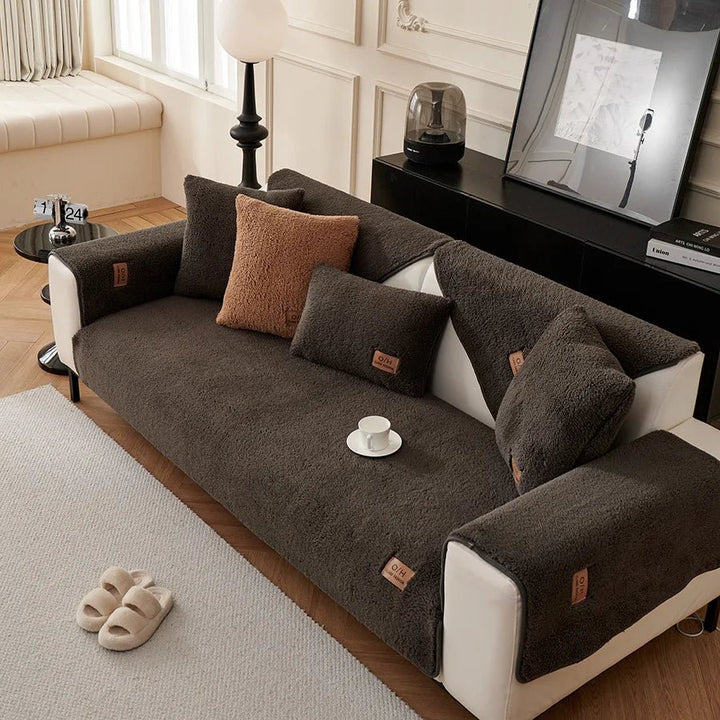 Luxurious plush sofa cover offering ultimate protection and cozy comfort. Washable and pet-friendly furniture cover.