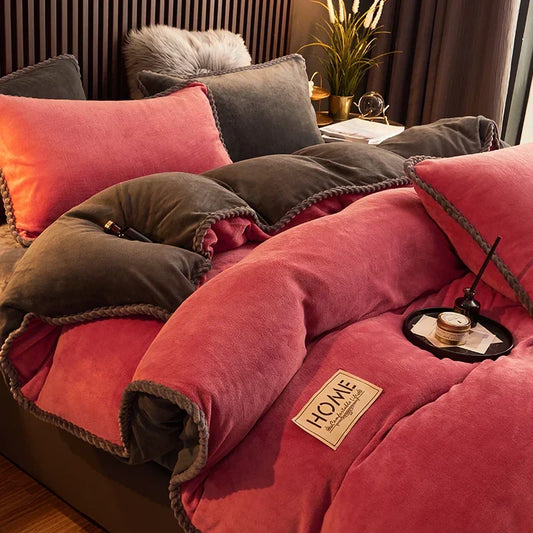 Plush velvet fleece duvet cover set for cozy winter nights; soft, warm queen size bedding for ultimate comfort.