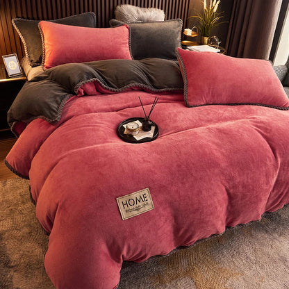 Luxury velvet fleece duvet cover & pillow shams, perfect winter bedding for a warm and inviting bedroom.