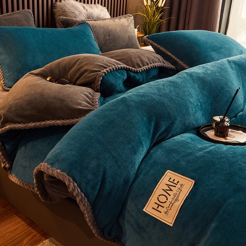 Close-up of the ultra-soft velvet fleece texture, highlighting the cozy comfort of this winter duvet cover.