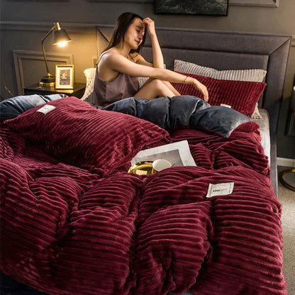 Premium fleece duvet cover, plush velvet feel for cozy, warm bedroom textiles.
