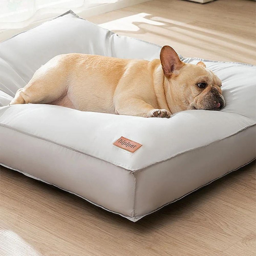 Plush waterproof dog bed, comfortable for all sizes, with a washable cover for easy cleaning.