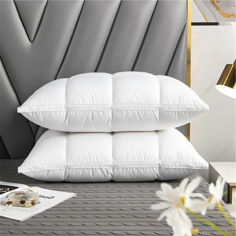 Luxurious feather blend pillow providing plush comfort and balanced support for deep, restful sleep.