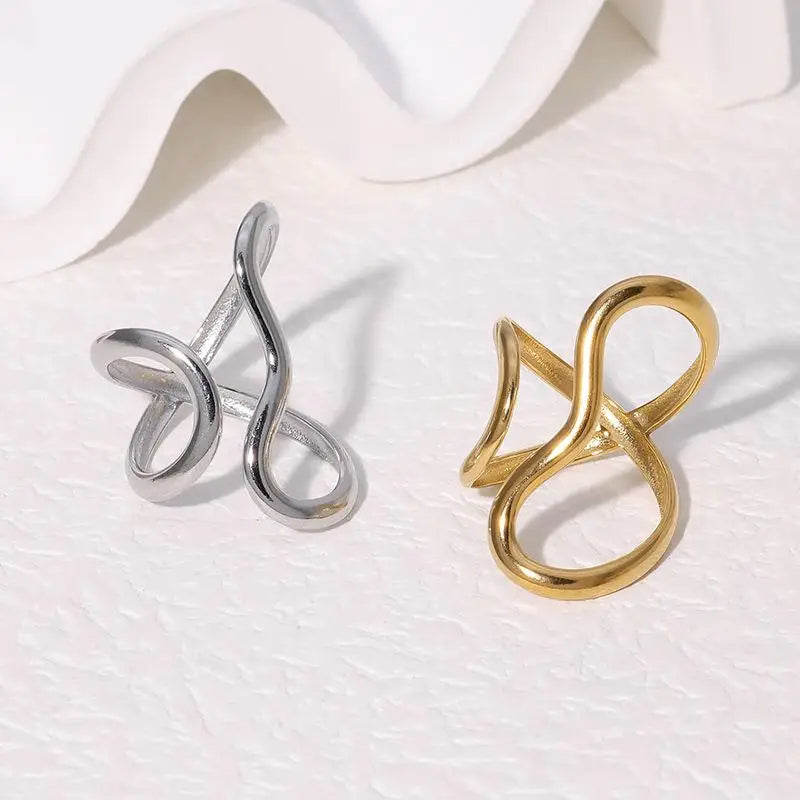 Adjustable silver infinity wrap ring for women, tarnish-free & water-resistant. Comfortable and hypoallergenic jewelry.