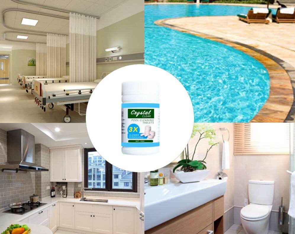 White clarifying tablets for pools & spas. Effervescent water treatment for sparkling clear hot tub & swimming pool water.