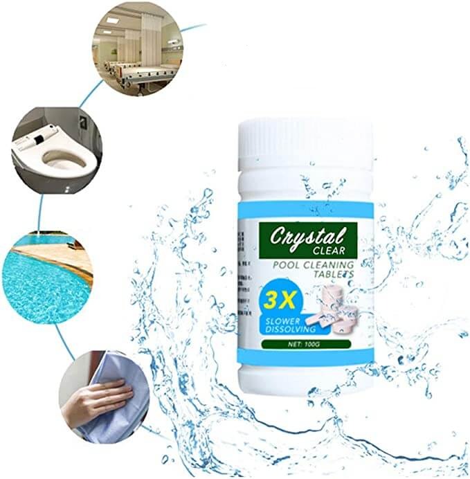 Close-up of dissolving pool clarifying tablets creating crystal clear spa and hot tub water. Essential water treatment.