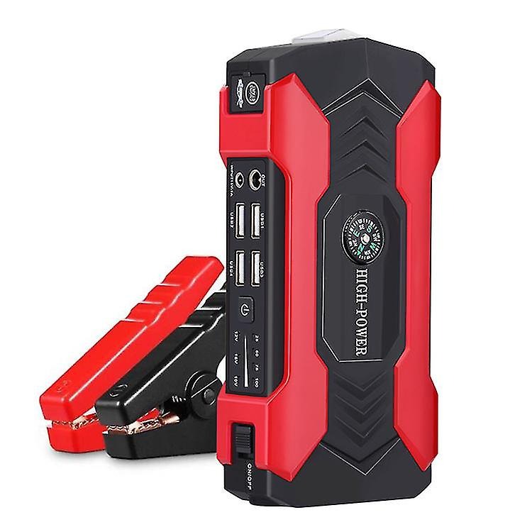 Portable 1200A car jump starter power bank for 12V vehicles with LED light, ideal for roadside emergencies