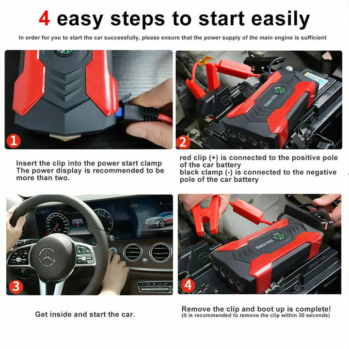 Emergency tool: 1200A car jump starter, power bank, LED light, and compass for vehicles and outdoor use