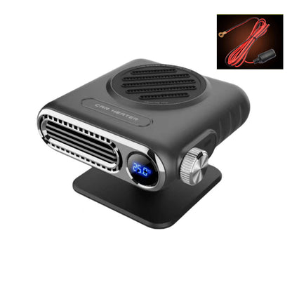 Portable car heater with swivel base, directs warm air for defrosting and comfort