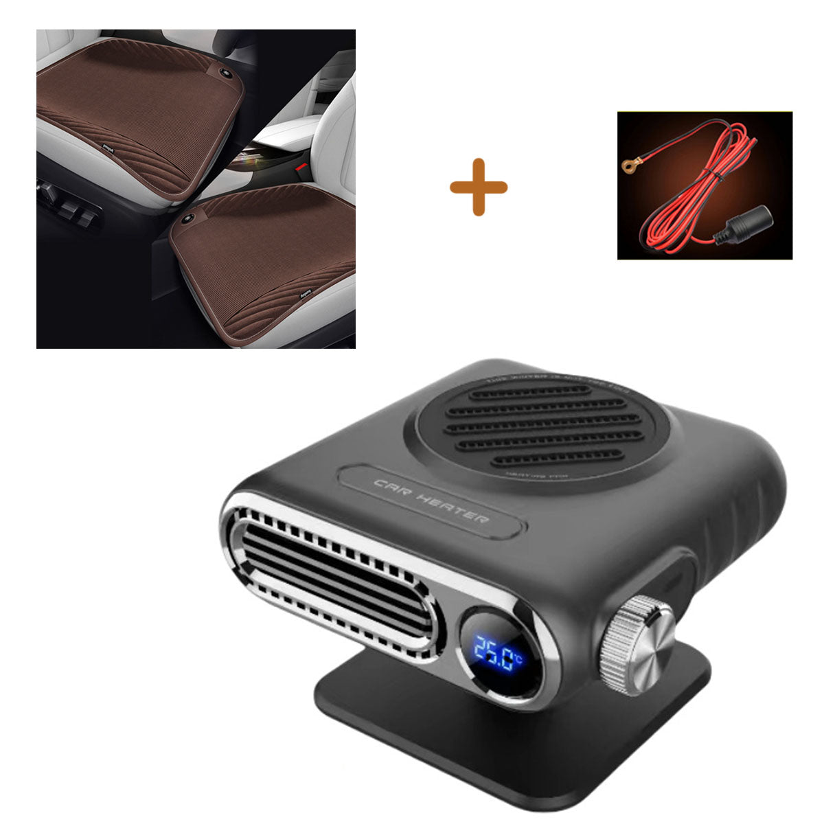 Car defroster, 24V, showing warm air stream against a cold car window pane