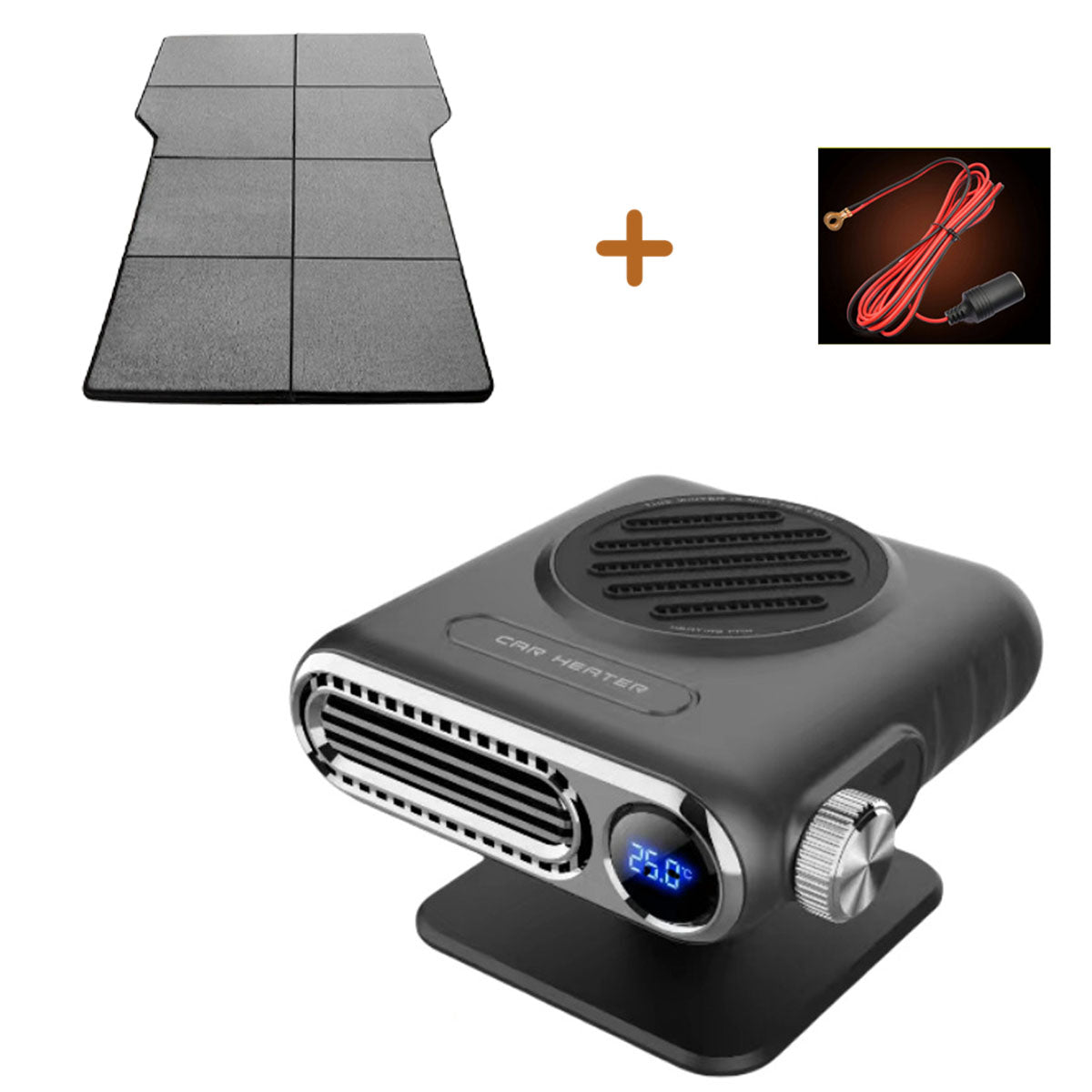 Winter driving accessory, 24V car heater, placed on dashboard, ready to clear frost