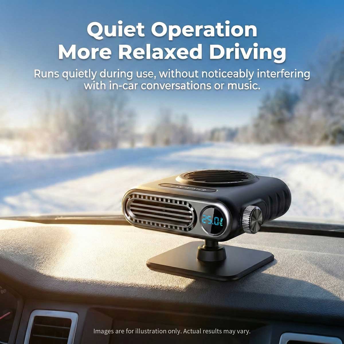 Portable vehicle heater, 24V compatible, providing instant warmth in cold weather