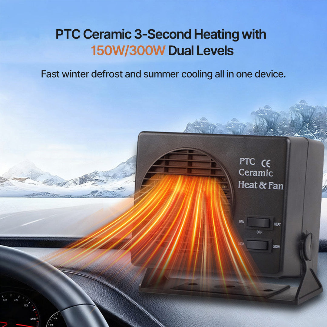 Universal fit car heater and defogger, 12V PTC ceramic, quickly clears frosty windshields for safe driving