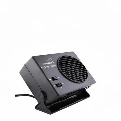 Portable 12V ceramic car fan heater & defroster. Quick auto warmer for vehicles.