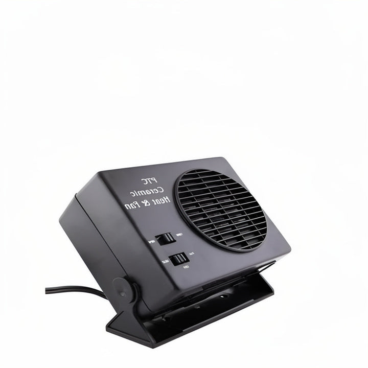 Portable 12V ceramic car fan heater & defroster. Quick auto warmer for vehicles.