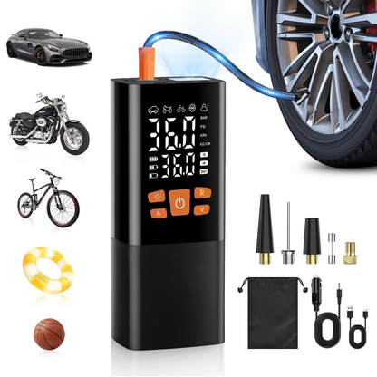 Portable 180 PSI digital tire inflator & air compressor for vehicles. Compact cordless design, ideal for auto emergencies.