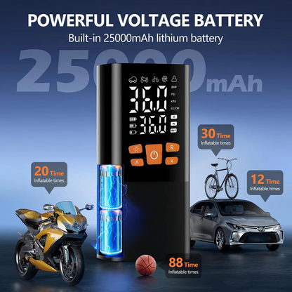 Digital display of 180 PSI portable tire inflator. Easy-to-read screen shows pressure for precise car & bike tire inflation.