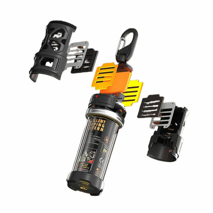 Hiking equipment: compact mosquito zapper and camping lantern for all weather conditions.