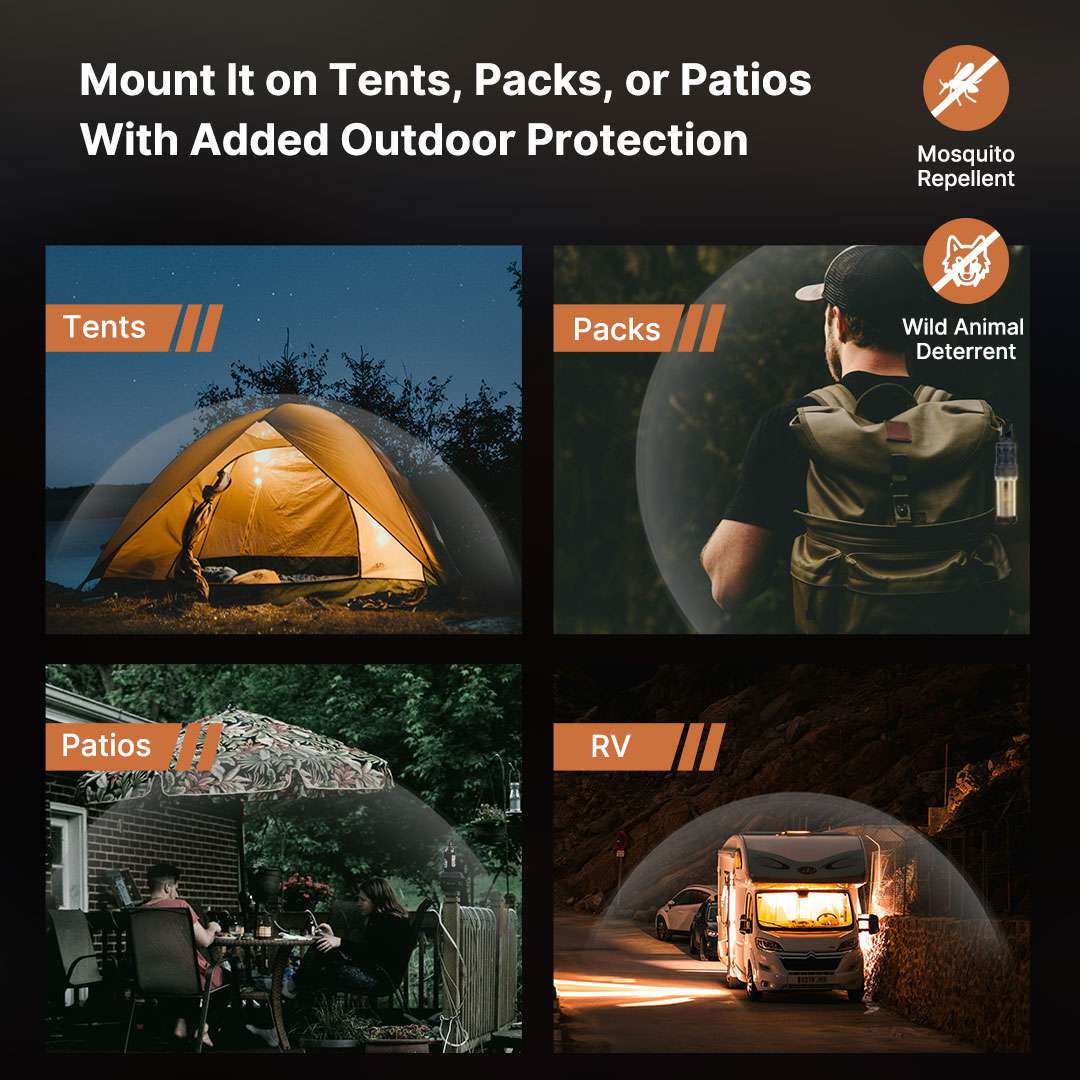 Travel-friendly 2-in-1 mosquito zapper and camping lantern, lightweight and efficient.