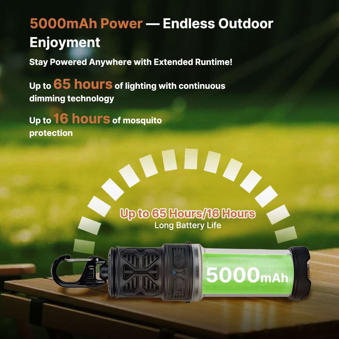 Waterproof camping lantern with silent mosquito zapper for comfortable outdoor recreation.