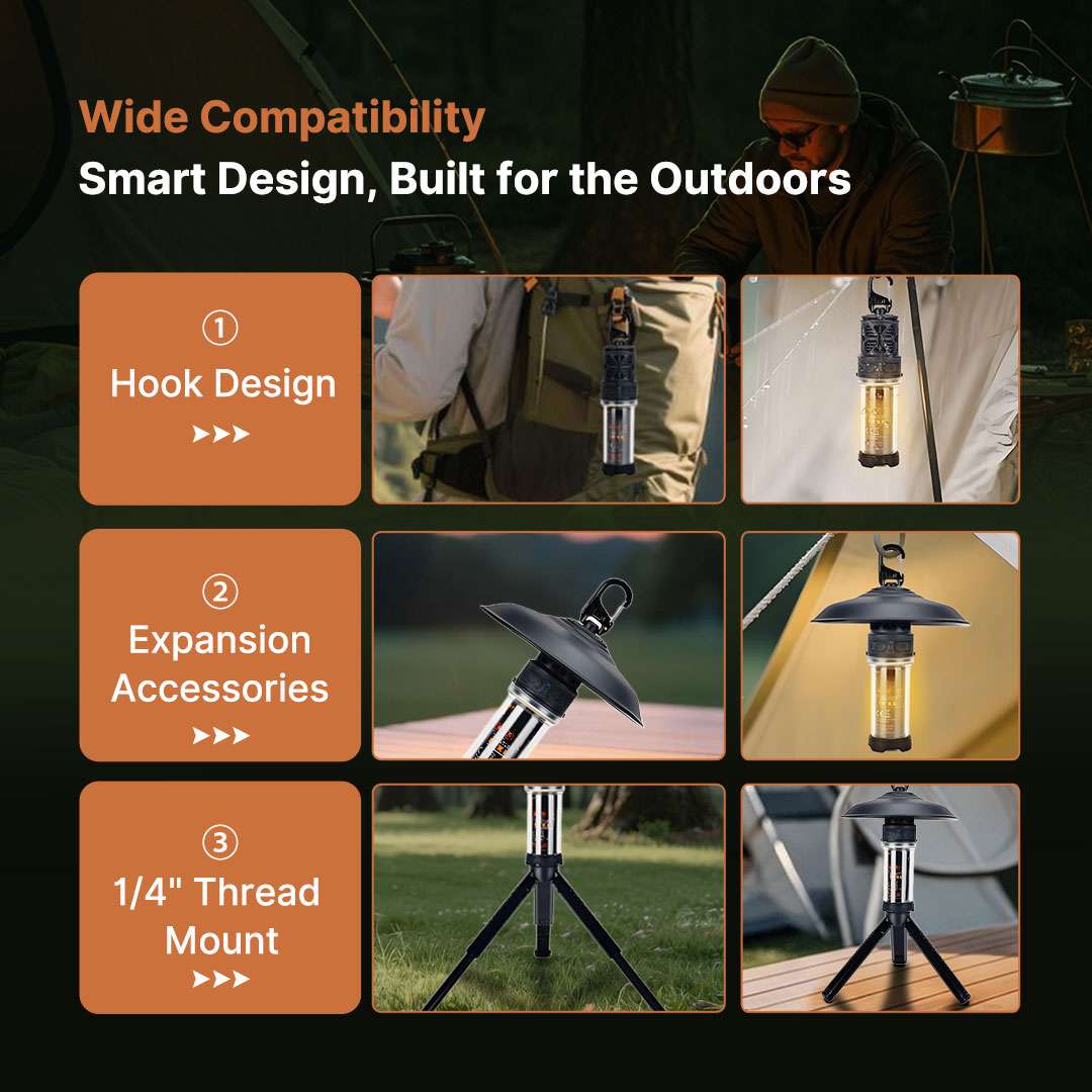 Essential camping gear: a portable mosquito zapper and bright LED lantern combo.