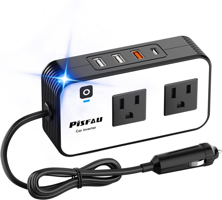 Portable 200W car power inverter with USB-C & fast charger. Ideal for road trips.
