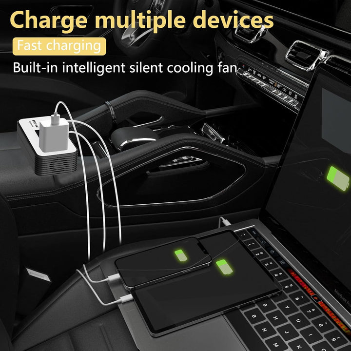 DC 12V to 220V AC power inverter, 200W with USB-C fast charger for car accessories.