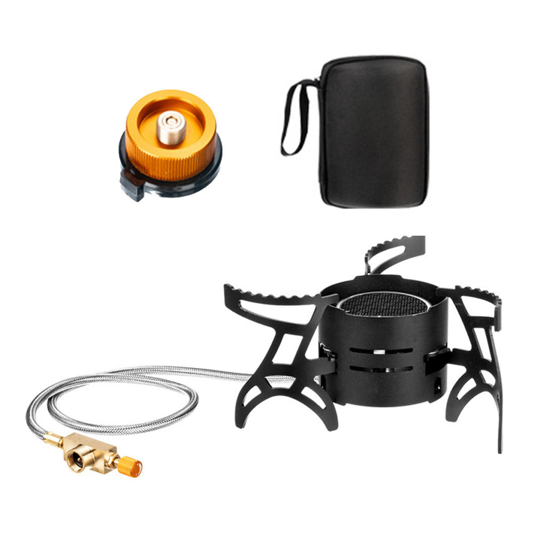 Full view of the 3600W portable camping gas stove with its included carrying case, ready for adventure.