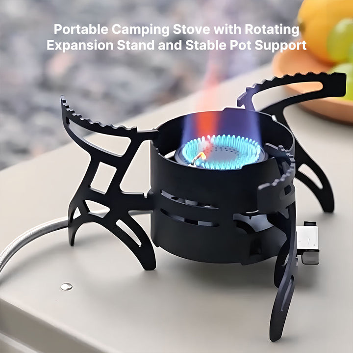 Durable camping stove in a protective carrying case, ideal for transport and storage of hiking equipment.