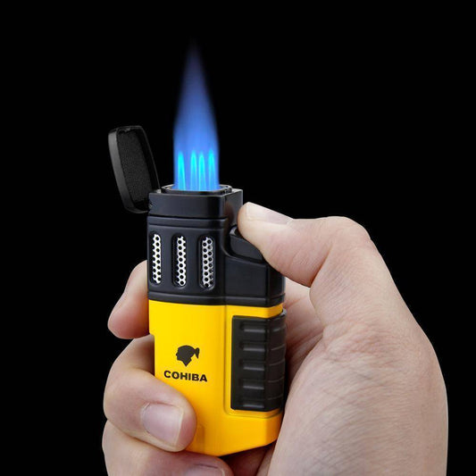 Portable 4-jet torch lighter for cigars, windproof butane torch for outdoor camping & BBQ