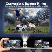 Compact 4K smart projector, perfect for home theater, outdoor movies & entertainment.