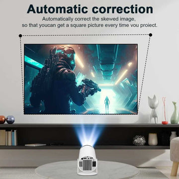 Ultra HD 4K smart portable projector with auto-focus for superior home entertainment.