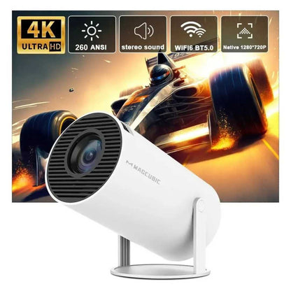 Portable 4K smart projector delivering stunning home theater & outdoor movie experiences.