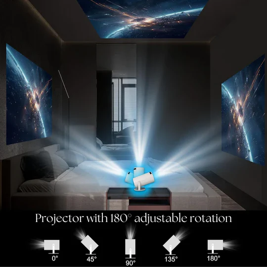 High-definition portable 4K smart projector, delivering crisp images for home theater, outdoor movies, & gaming.