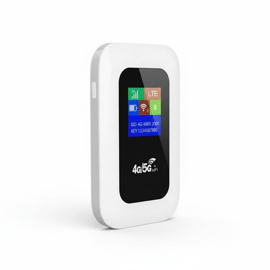 Portable 5G Wi-Fi router for fast, secure mobile internet. High-speed hotspot for travel & remote work.