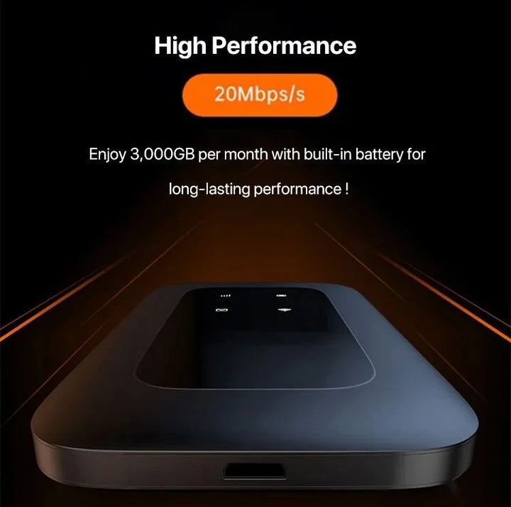 Sleek, compact design of the portable 5G WiFi router, offering high-speed mobile internet for on-the-go connectivity.