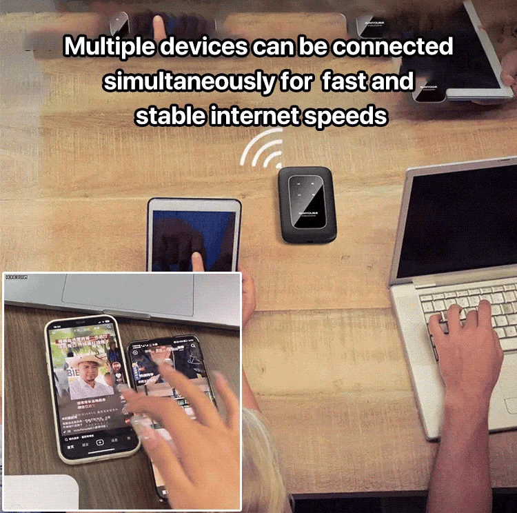 Portable 5G WiFi router with long battery life, providing reliable wireless internet for extended travel & remote work.