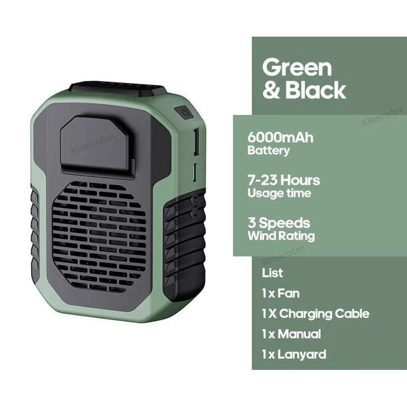 Versatile 6000mAh portable fan and personal cooler, perfect for neck or waist wear