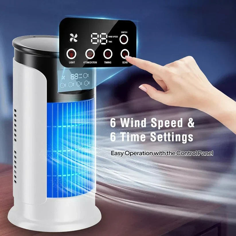 Portable room cooler with energy-saving features, offering efficient, comfortable cooling for apartments.