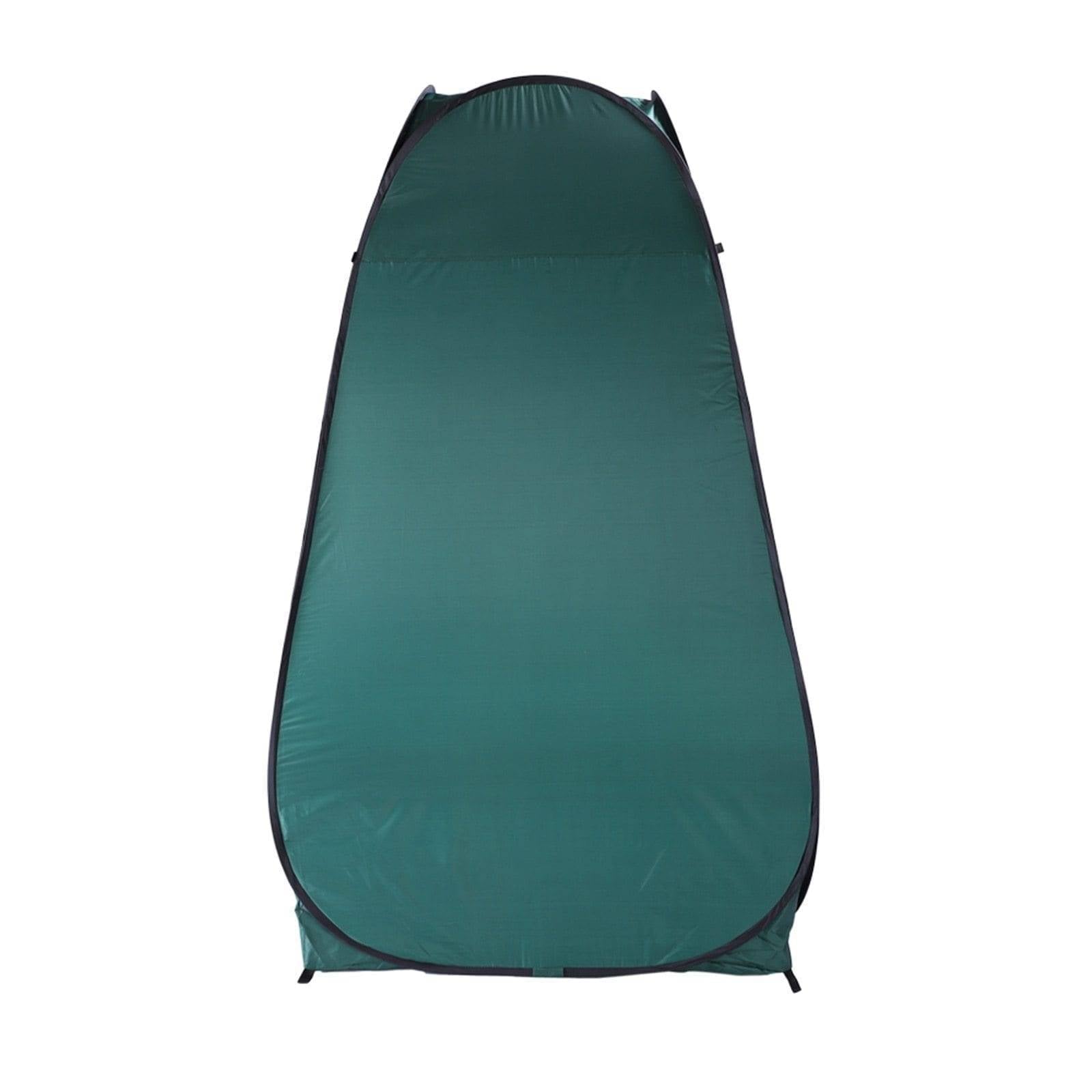 Compact outdoor gear: foldable army green privacy tent. Ideal for portable toilets, shower, or changing room while camping.