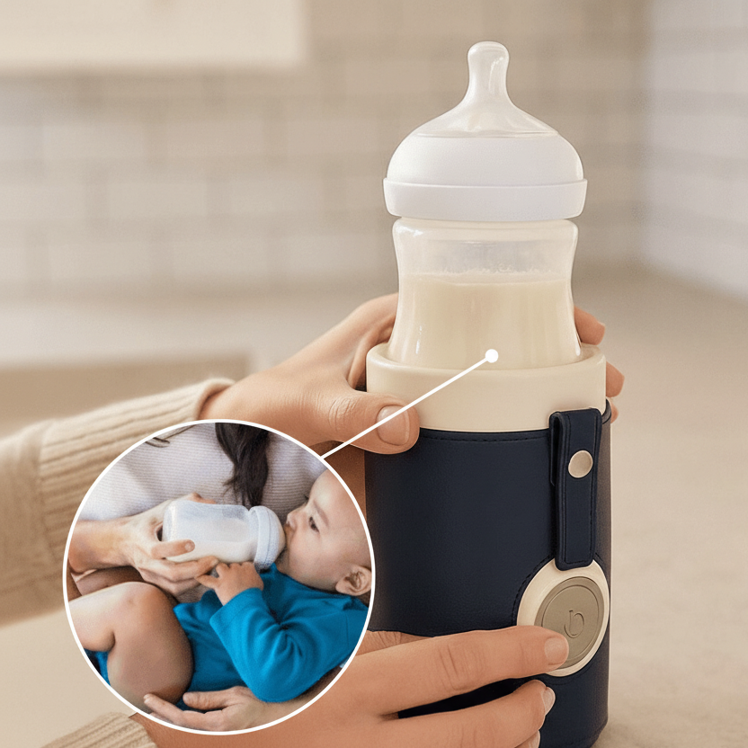 Travel-friendly baby bottle warmer. USB portable device for quickly warming infant milk on the go, a feeding essential.