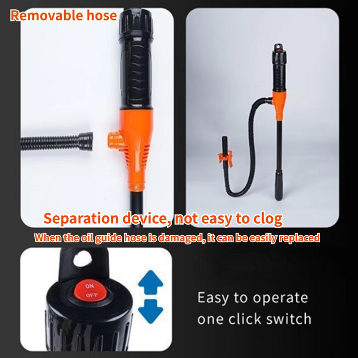 Compact battery oil pump for fuel, water, & diesel transfer in cars, boats, & lawnmowers. Portable.