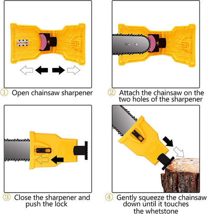 Compact portable chainsaw blade sharpener, designed for easy and efficient woodcutting tool maintenance.