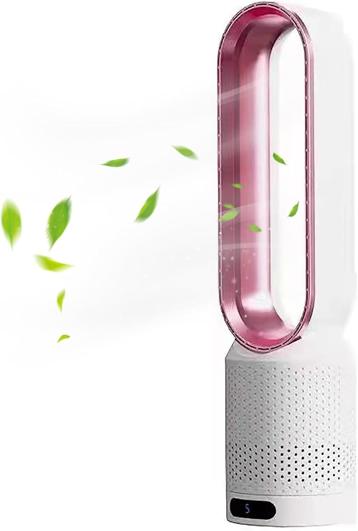 Modern bladeless fan with HEPA air purification. Provides safe, clean, quiet cooling for any room.
