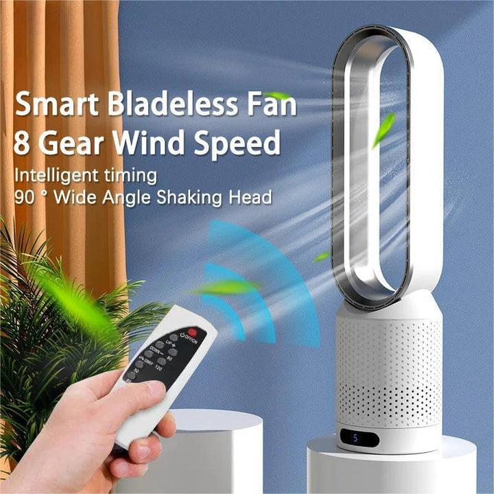 Energy-efficient bladeless fan offers quiet, purified air circulation. Ideal for comfortable home & office use.